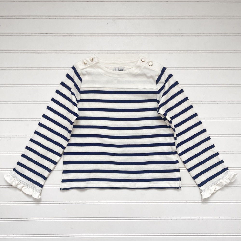 JANIE & JACK NWOT Navy Striped Ruffle Sleeve Blouse w/ Boat Neckline